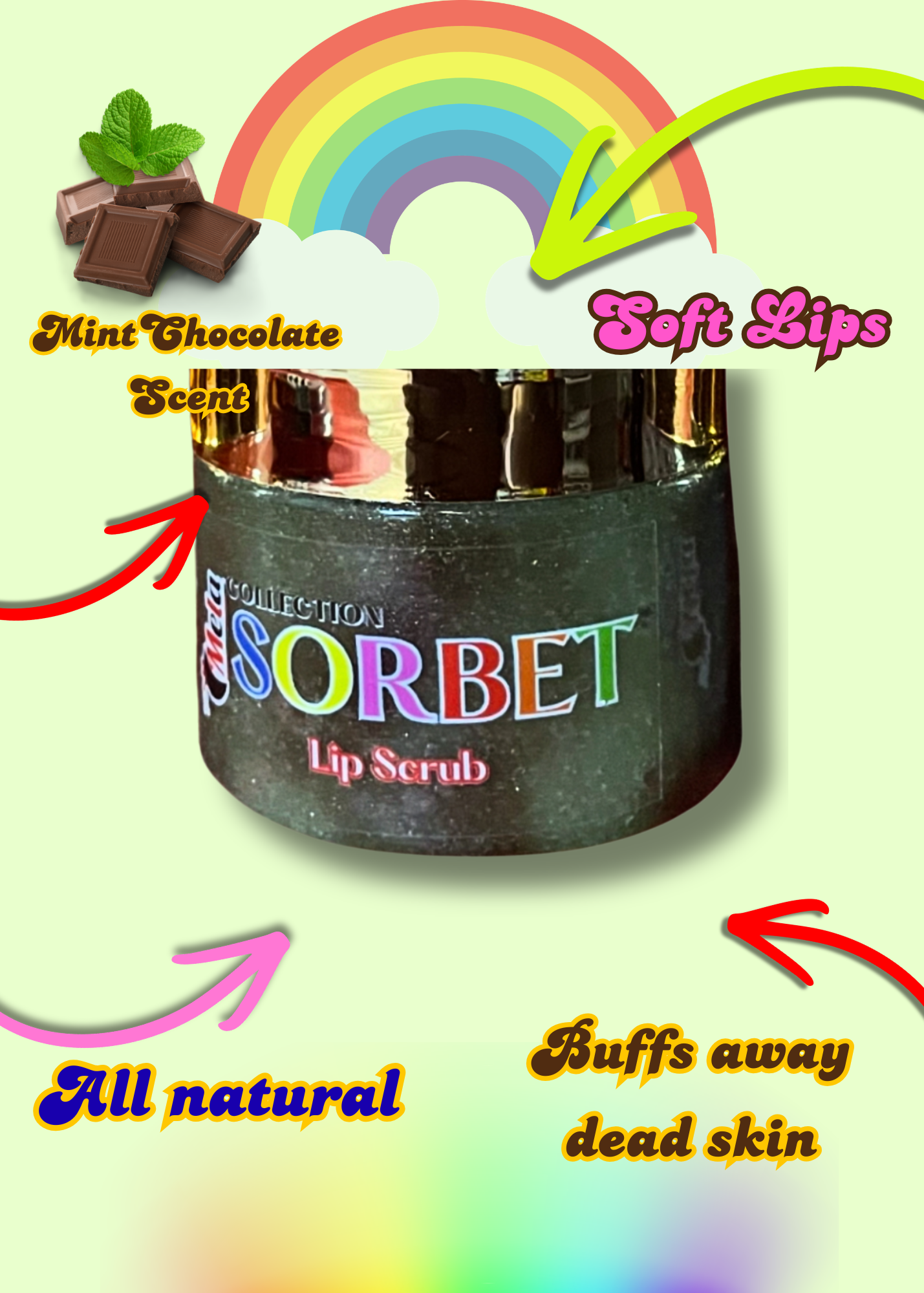 Mela Sorbet Bundle Lip Scrubs (Grape, Watermelon, Mint Chocolate Chip, Chocolate)(2oz)